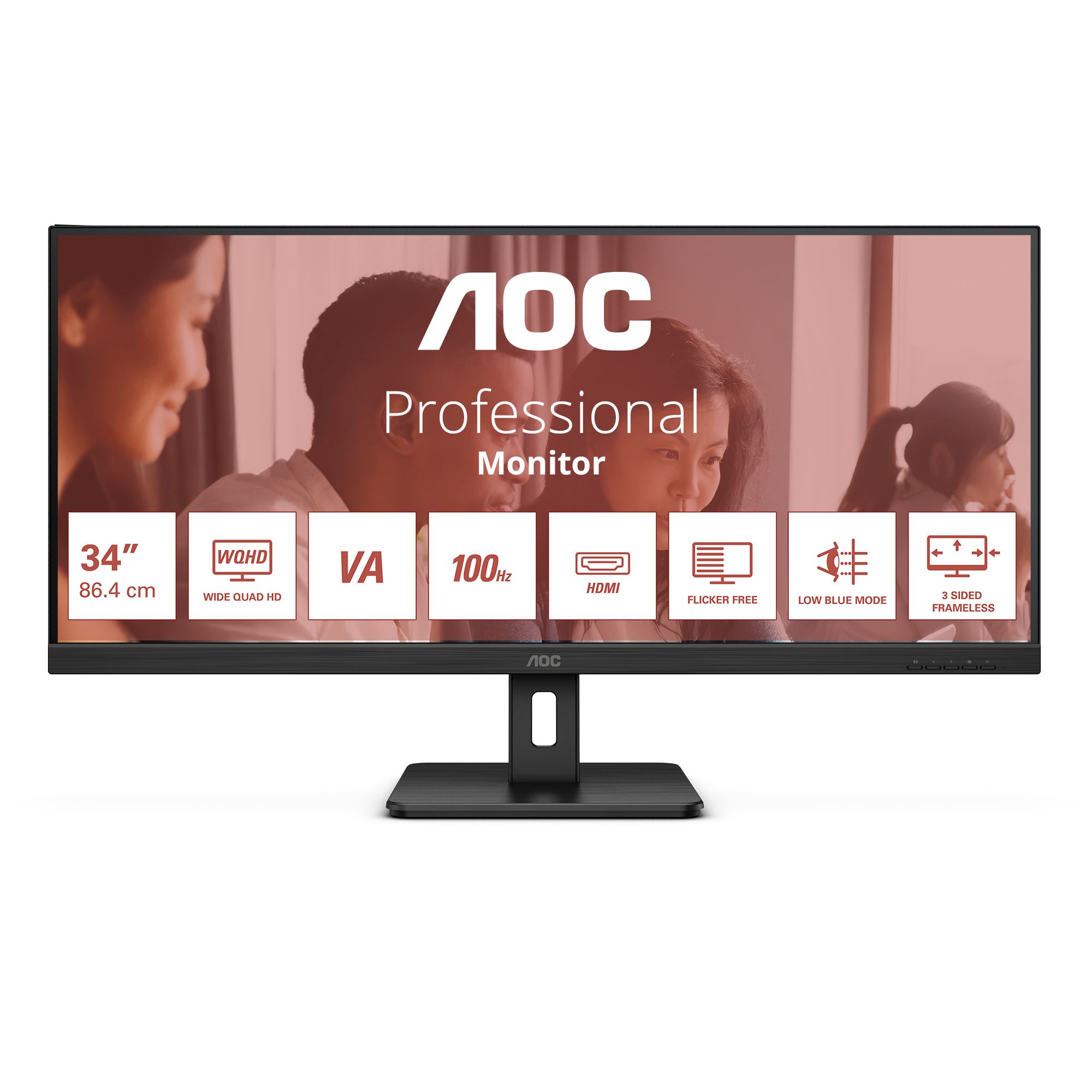 AOC U34E2M computer monitor 86.4 cm [34] 3440 x 1440 pixels Wide Quad HD Black (86,4cm/34 [3440x1440] AOC U34E2M Wide Quad HD 100Hz DP 2xHDMI 4 ms Black)