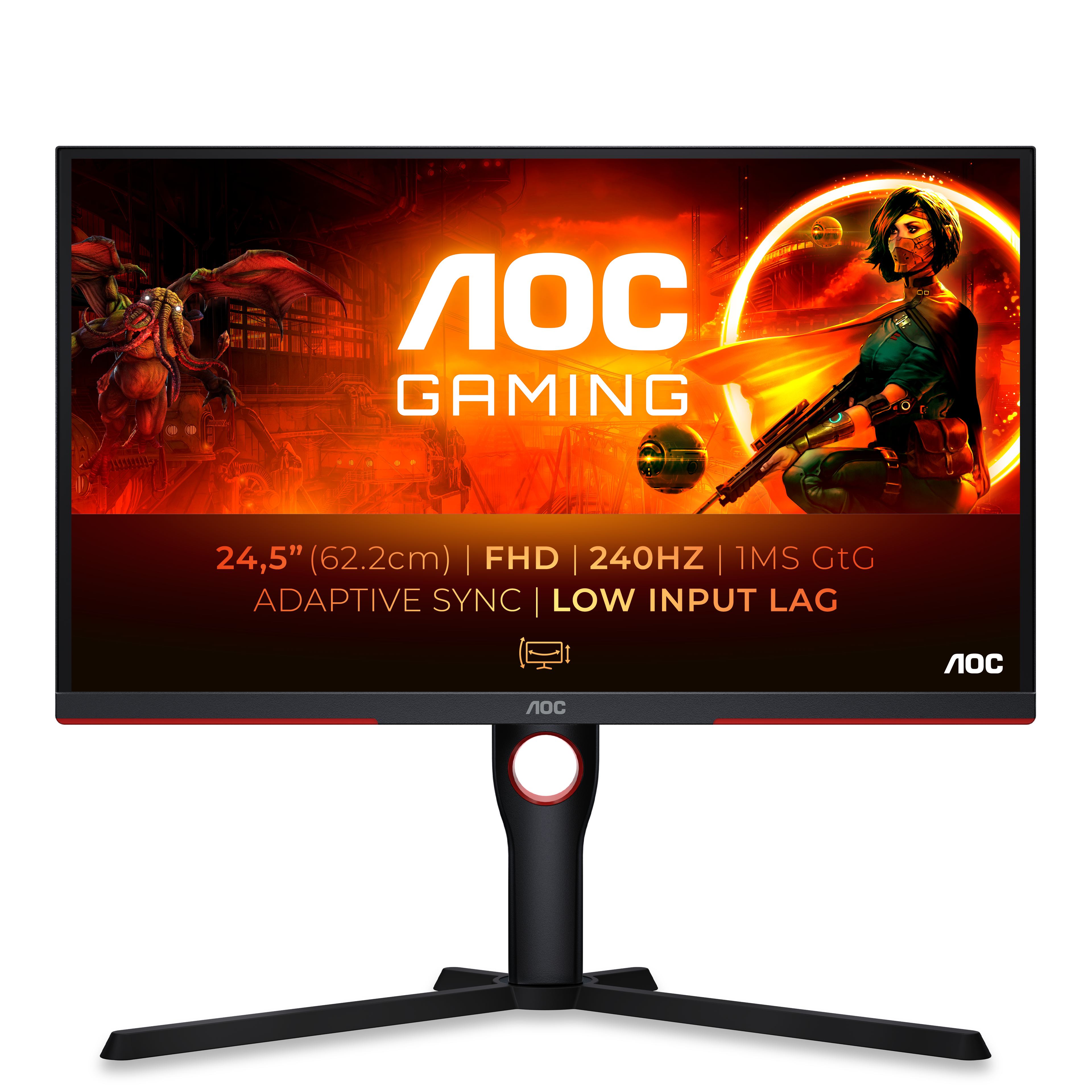 AOC G3 25G3ZM/BK computer monitor 62.2 cm [24.5] 1920 x 1080 pixels Full HD Black, Red (63,5cm/25 [1920x1080] AOC Gaming G3 25G3ZM/BK FHD WLED 240Hz 0,5ms HDMI DP Black/Red)