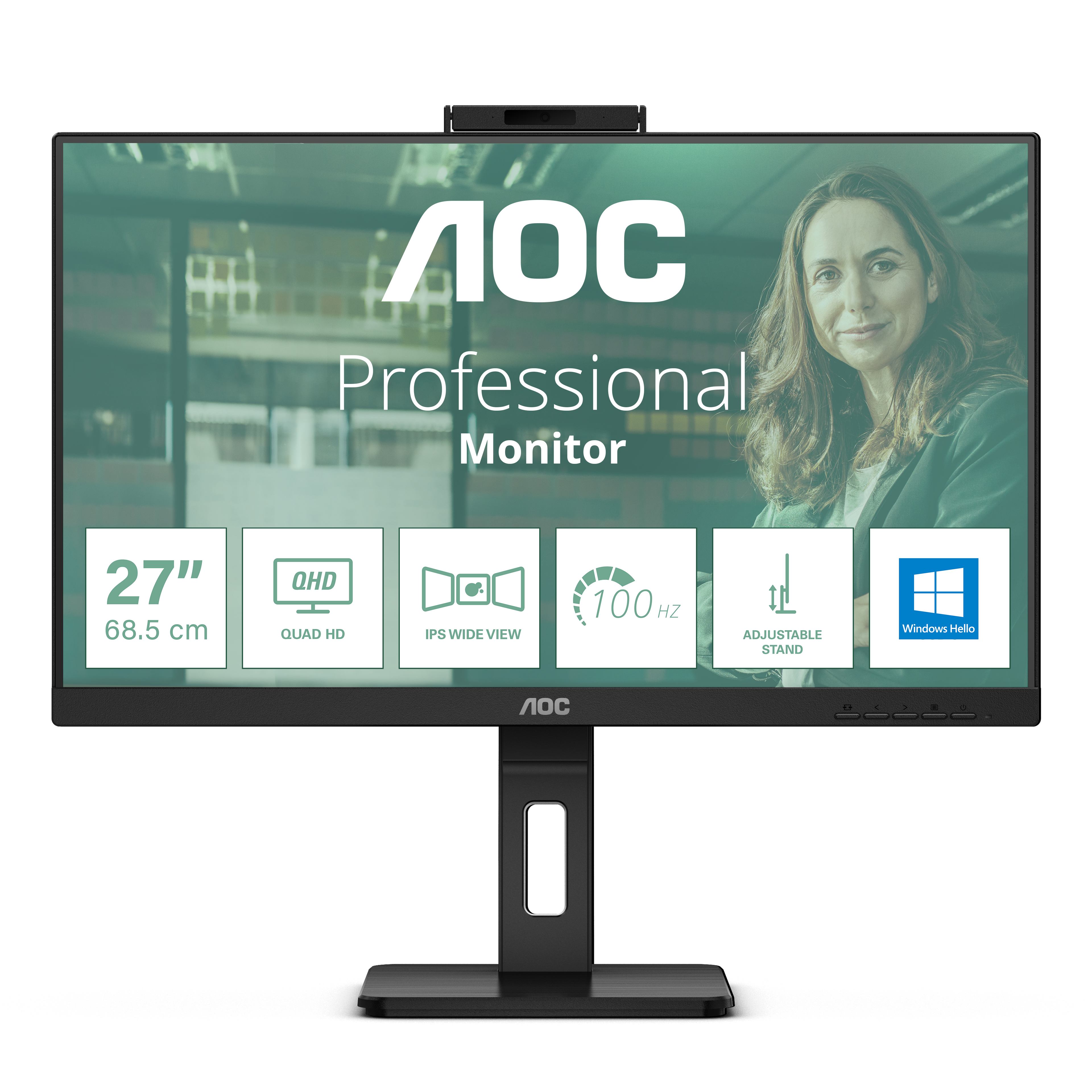 AOC Q27P3CW computer monitor 68.6 cm [27] 2560 x 1440 pixels Quad HD LED Black (AOC Pro-line Q27P3CW - LED monitor - 27 - 2560 x 1440 QHD @ 75 Hz - IPS - 350 cd/m² - 1000:1 - 4 ms - 2xHDMI, DisplayPort, USB-C - speakers - black)