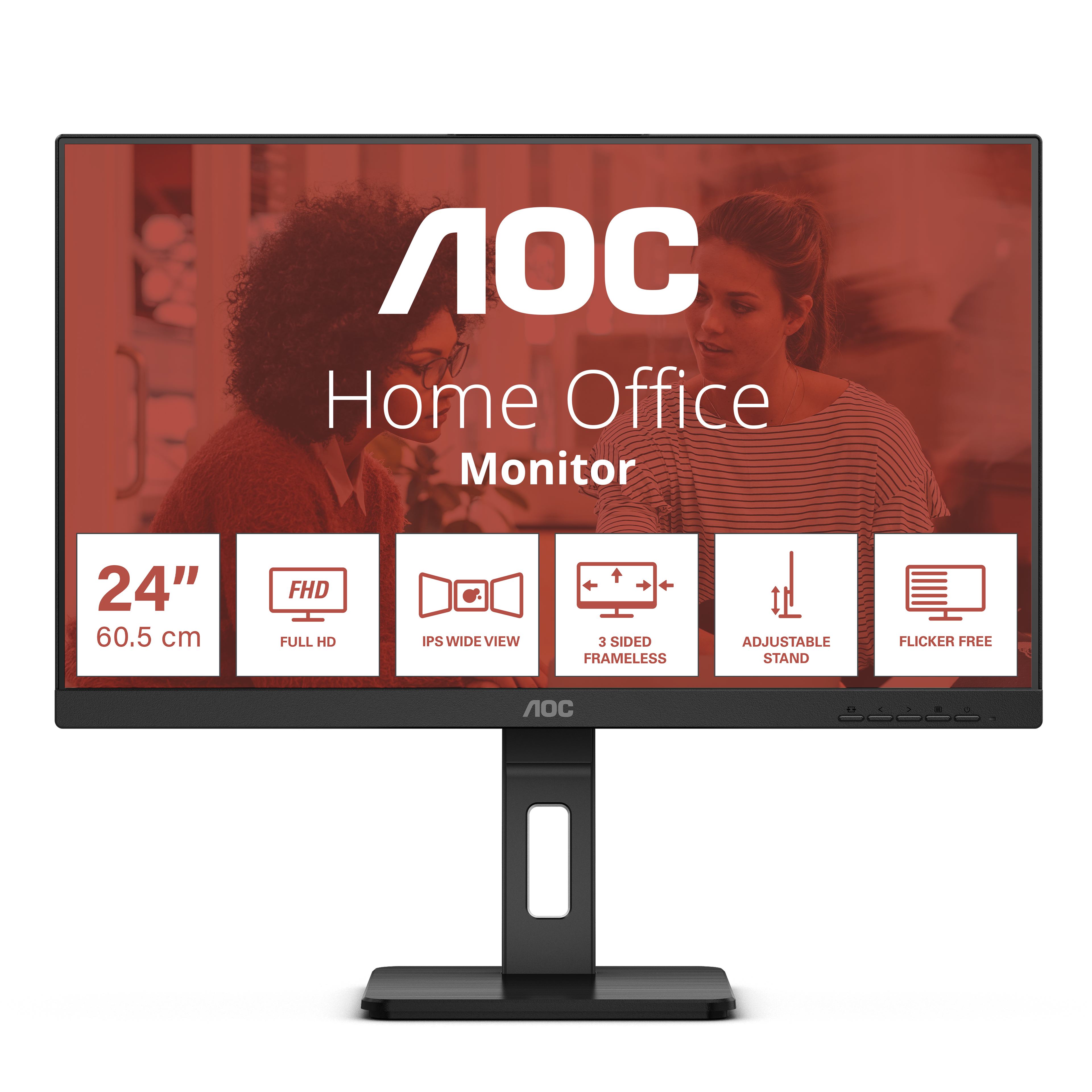 AOC E3 24E3QAF computer monitor 60.5 cm [23.8] 1920 x 1080 pixels Full HD LCD Black (60,5cm/ 24 AOC 24E3QAF Full HD IPS 4ms HDMI VGA DP LS Black)