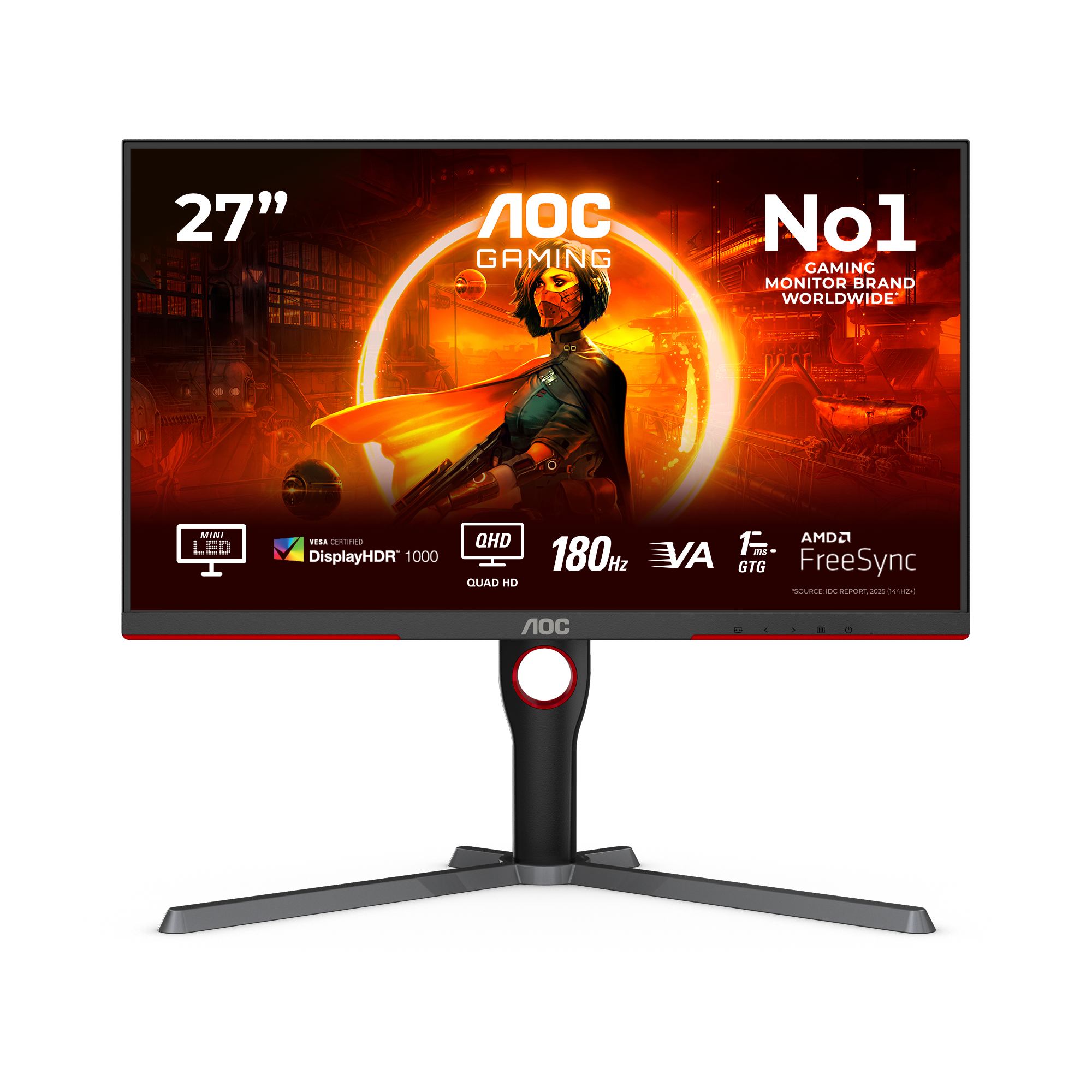 AOC G3 Q27G3XMN/BK computer monitor 68.6 cm [27] 2560 x 1440 pixels 2K Ultra HD LED Black, Red (68,58cm/27 [2560x1440] AOC Gaming Q27G3XMN/BK 16:9 QHD VA 1ms 180Hz HDR1000 HDMI DP Pivot Black)