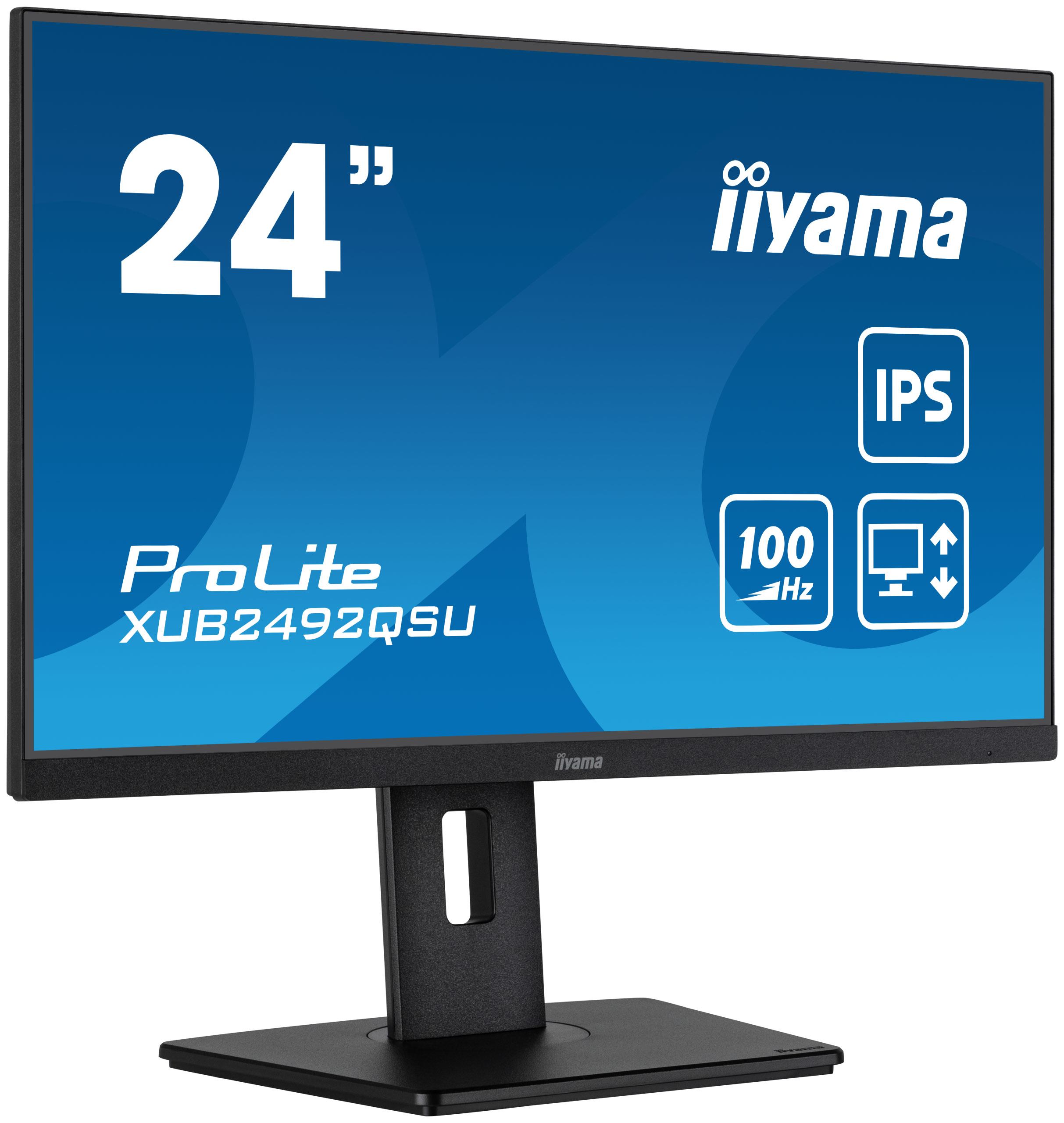iiyama ProLite XUB2492QSU-B1 computer monitor 60.5 cm [23.8] 2560 x 1440 pixels Quad HD LED Black (61cm/24 [2560x1440] iiyama ProLite XUB2492QSU-B1 16:9 WQHD IPS 0,5ms 100Hz HDMI DP USB Speaker Pivot Black)