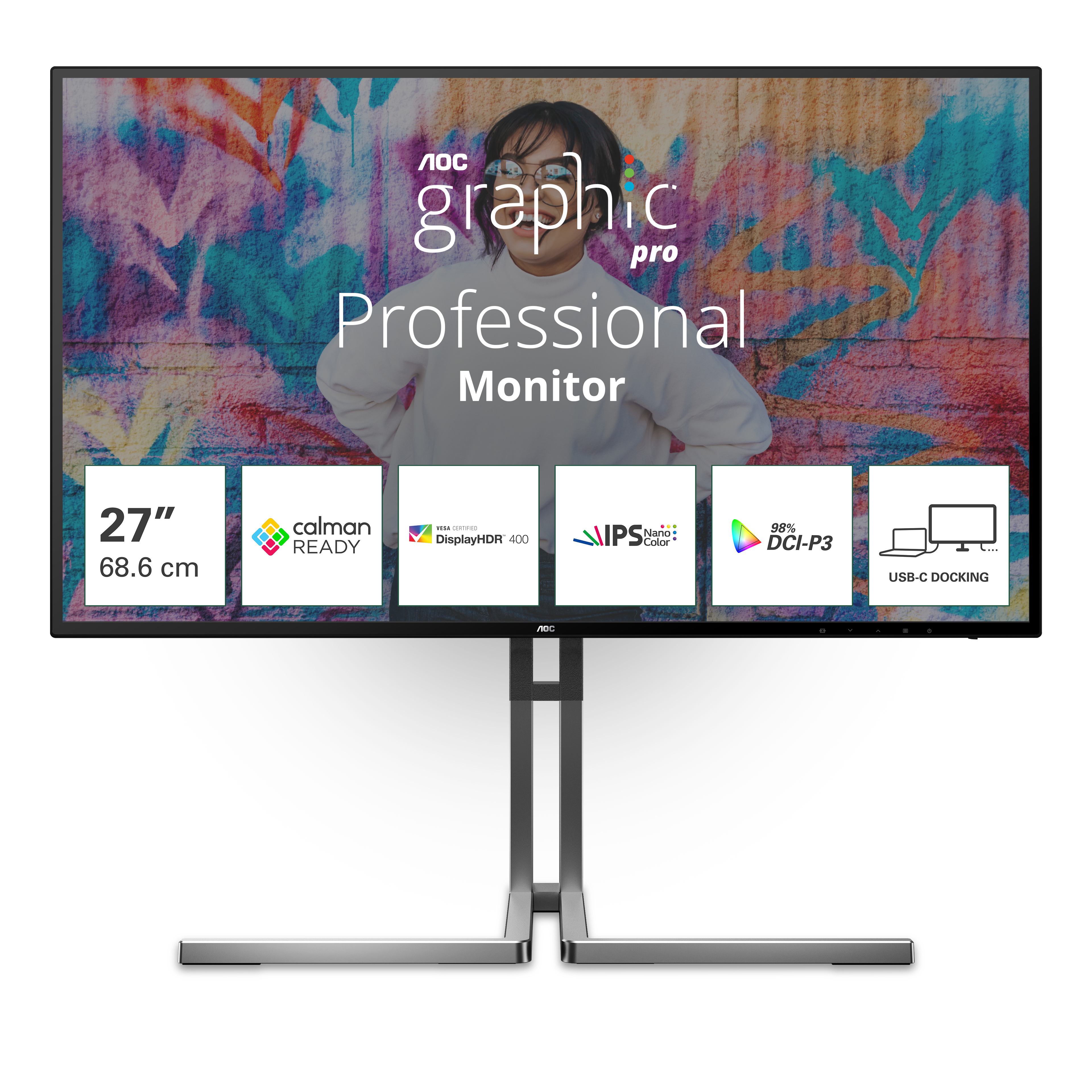 AOC U3 U27U3CV computer monitor 68.6 cm [27] 3840 x 2160 pixels 4K Ultra HD LCD Black (AOC MONITOR 27 3840X2160 NANO - IPS 60HZ 2XHDMI 1XDP)