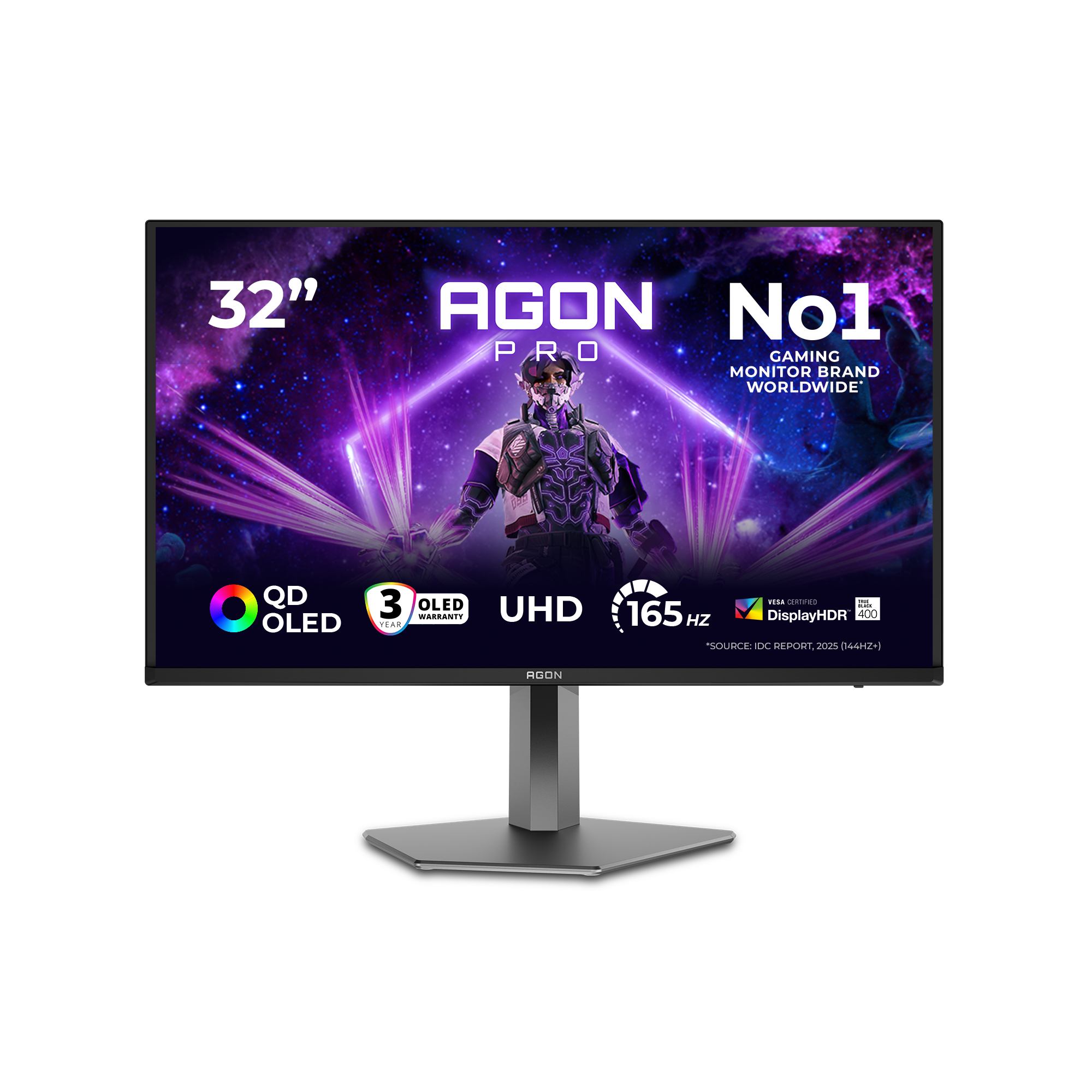 AOC AGON PRO AG326UD computer monitor 80 cm [31.5] 3840 x 2160 pixels 4K Ultra HD QD-OLED Black (AOC AGON PRO AG326UD - OLED monitor - gaming - 32 [31.5 viewable] - 3840 x 2160 4K UHD [2160p] @ 165 Hz - 250 cd/m² - 15000000:1 - DisplayHDR 400 True Black - 0.03 ms - 2xHDMI, DisplayPort - speakers - dark grey)