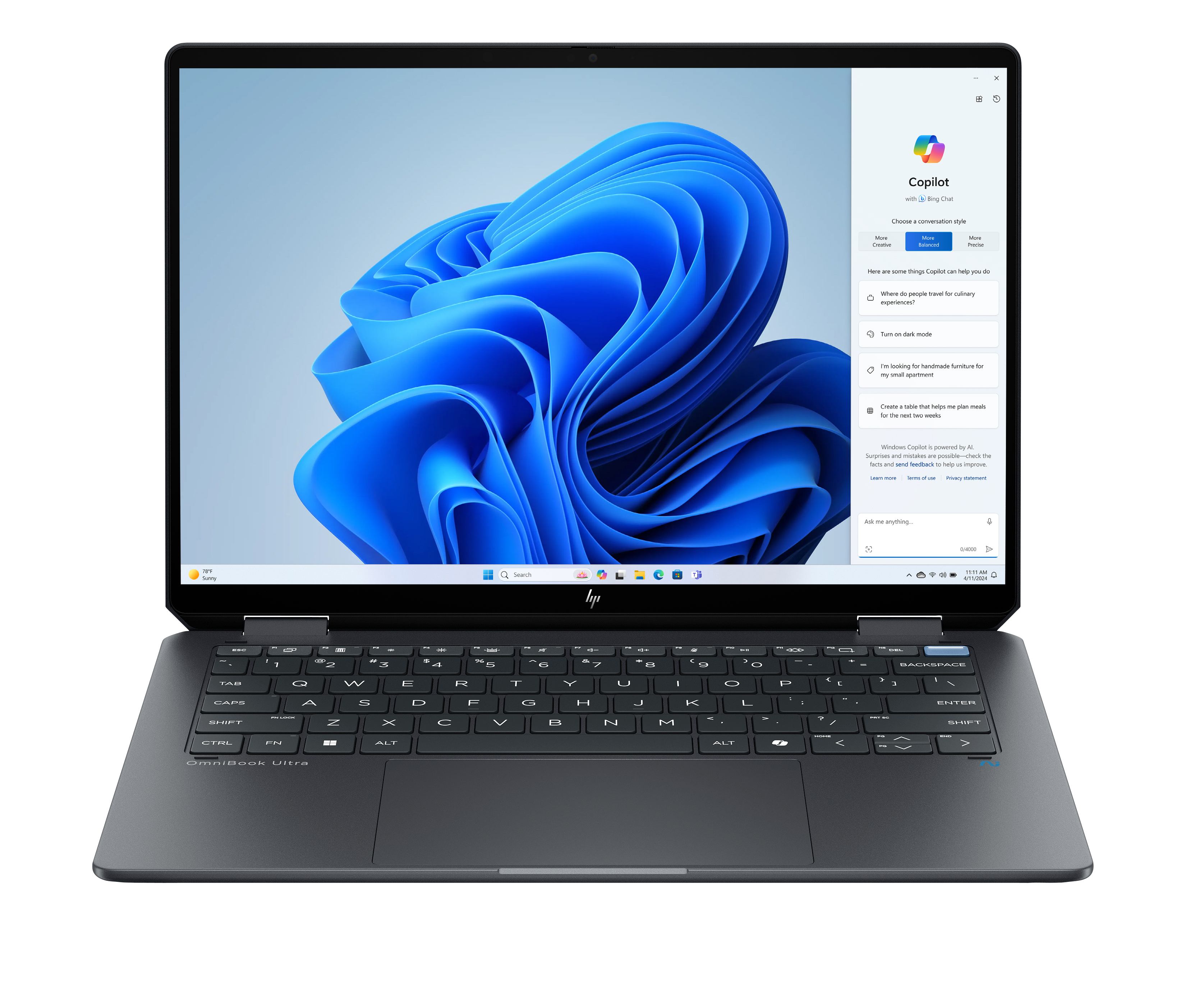 HP OmniBook Ultra Flip 14-fh0004na Copilot+ PC Intel Core Ultra 7 258V Laptop 35.6 cm [14] Touchscreen 3K 32 GB LPDDR5x-SDRAM 2 TB SSD Wi-Fi 7 [802.11be] Windows 11 Home Black, Grey (HP OmniBook Ultra Flip Laptop 14-fh0004na - Copilot+ PC - convertible - Intel Core Ultra 7 - 258V / up to 4.8 GHz - Evo - Win 11 Home - Intel Arc Graphics 140V - 32 GB RAM - 2 TB SSD NVMe, Performance - 14 OLED touchs