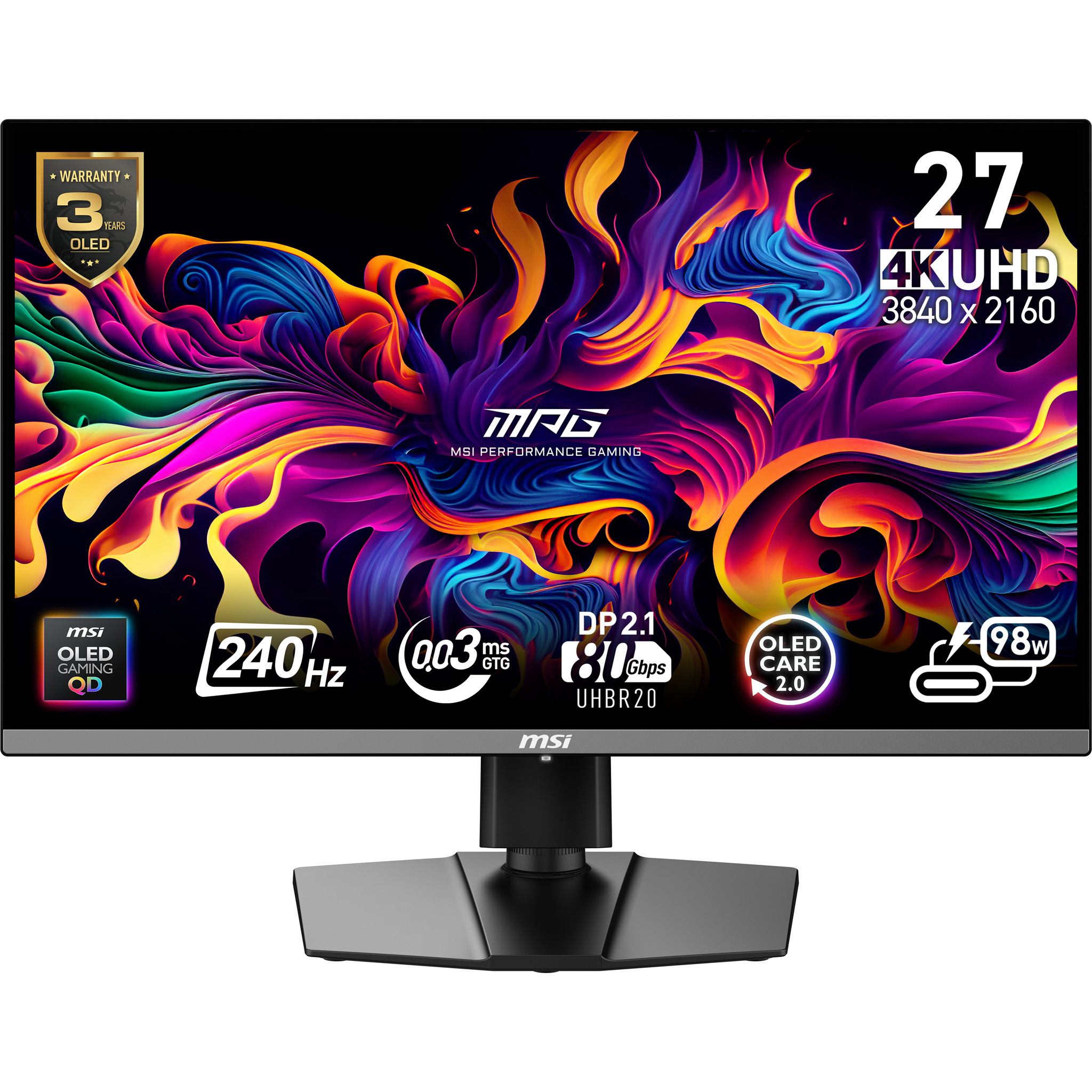 MSI MPG 272URXDE QD-OLED computer monitor 67.3 cm [26.5] 3840 x 2160 pixels 4K Ultra HD Black (27[68.6cm]TFT MSI MPG OLED 272URXDE QD)