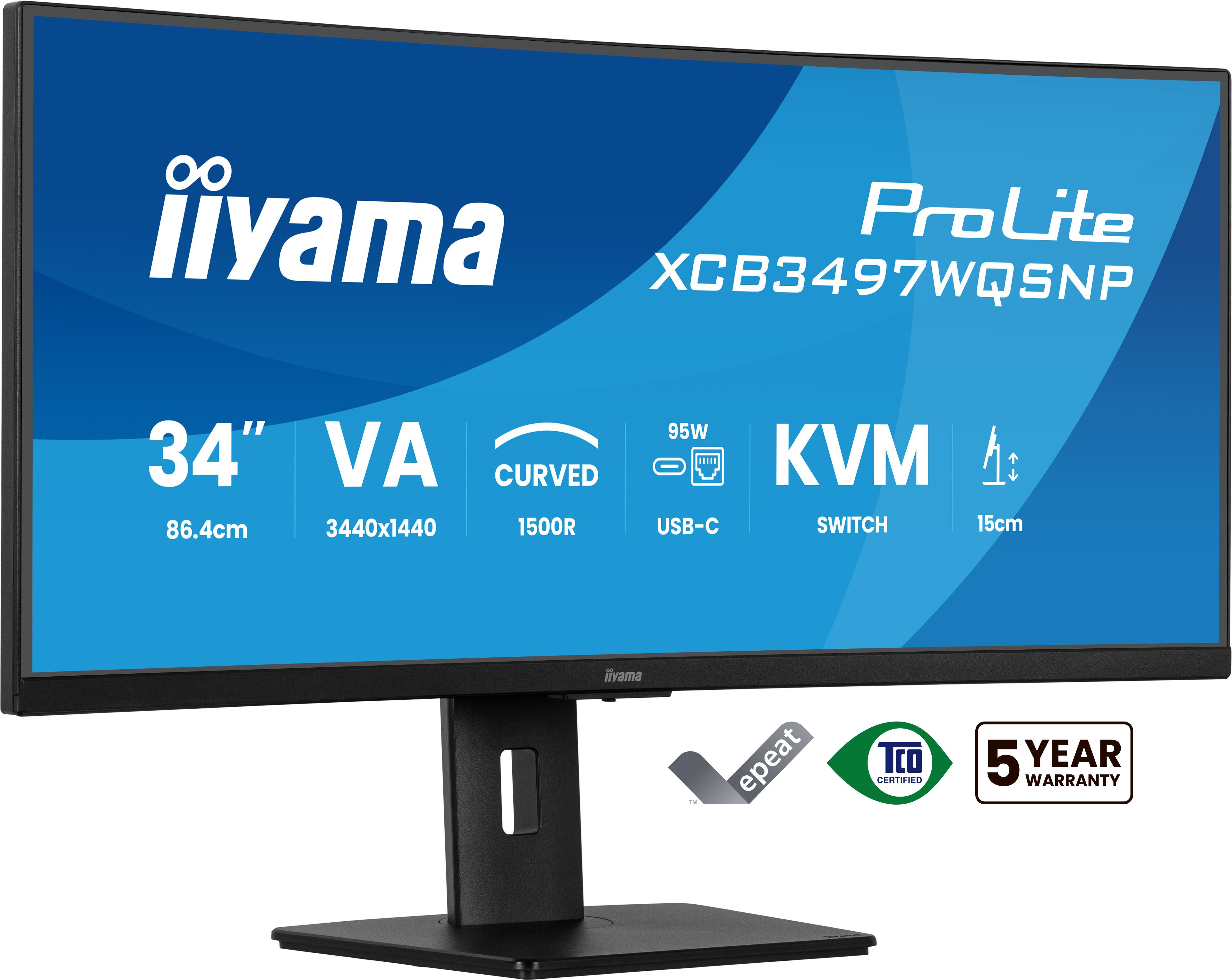 iiyama ProLite XCB3497WQSNP-B1 computer monitor 86.4 cm [34] 3440 x 1440 pixels UltraWide Quad HD LED Black (86,4cm/34 [3440x1440] iiyama ProLite XCB3497WQSNP-B1 21:9 UWQHD VA 0,4ms 120Hz HDMI DP USB-C Speaker Black)