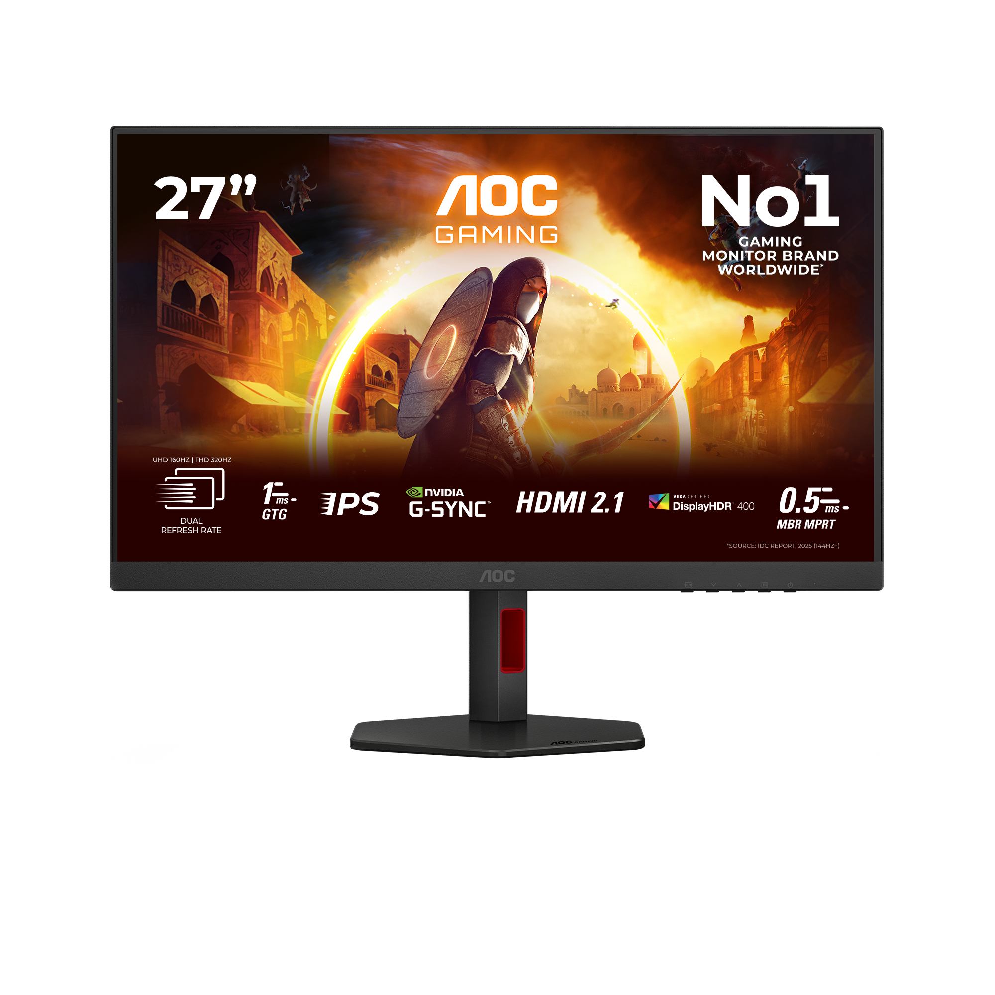 AOC G4 U27G4R computer monitor 68.6 cm [27] 3840 x 2160 pixels 4K Ultra HD LED Black, Red (AOC Gaming U27G4R - LED monitor - gaming - 27 - 3840 x 2160 4K UHD [2160p] @ 160 Hz - Fast IPS - 400 cd/m² - 1000:1 - 0.3 ms - HDMI, DisplayPort - black, red)