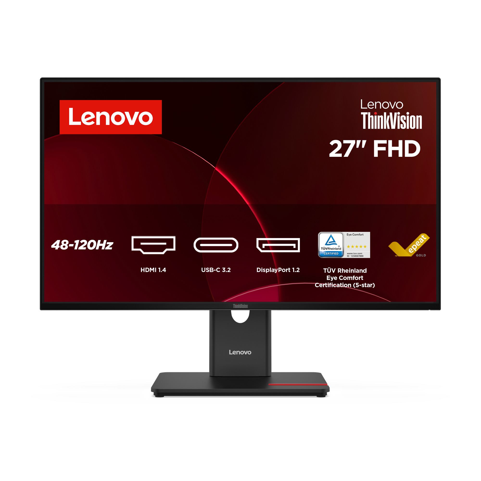 Lenovo ThinkVision T27-40 Monitor (68,6cm/27 [1920x1080] Lenovo ThinkVision T27-40 16:9 IPS 4ms 120Hz HDMI DisplayPort VGA USB-C USB-Hub VESA Black)