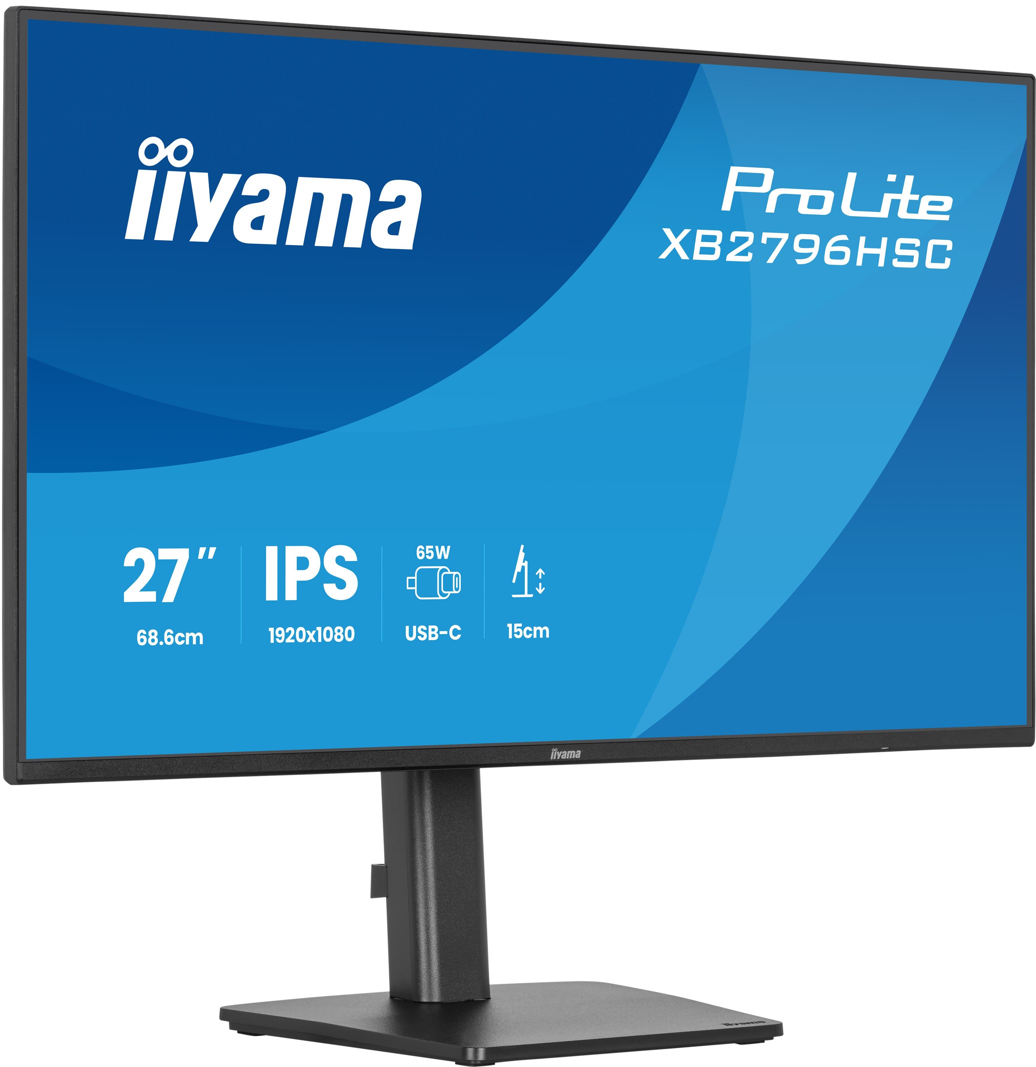 iiyama ProLite XB2796HSC-B1 computer monitor 68.6 cm [27] 1920 x 1080 pixels Full HD LED Black (27 ProLite XB2796HSC-B1 Monitor - 27 Black USB-C Monitor Full HD Height Adjustable USB and HDMI)