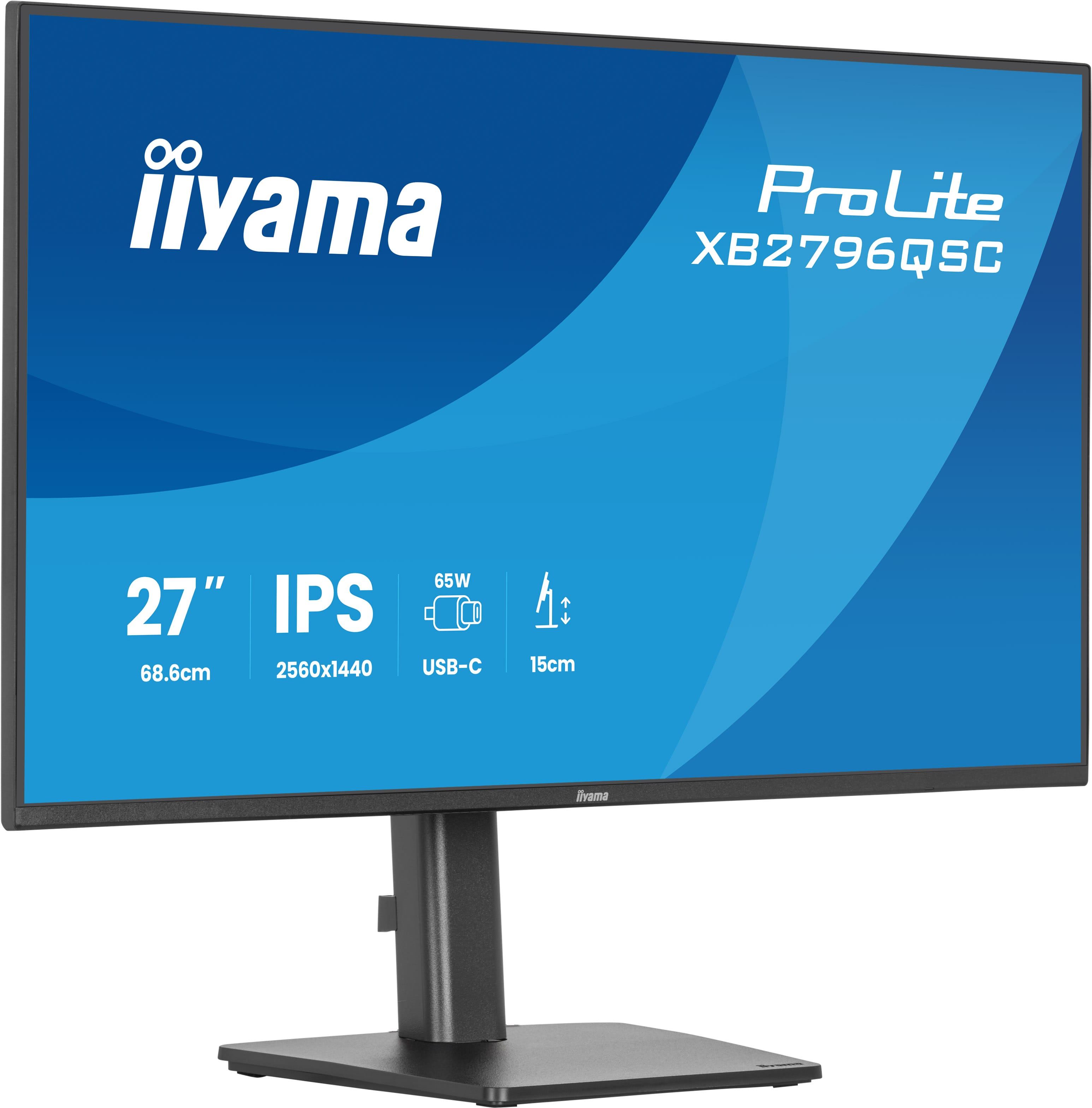 iiyama ProLite XB2796QSC-B1 computer monitor 68.6 cm [27] 2560 x 1440 pixels Quad HD LED Black (68,5cm/27 [2560x1440] iiyama ProLite XB2796QSC-B1 16:9 IPS 4ms 75Hz HDMI USB-C USB VESA Speaker Black)