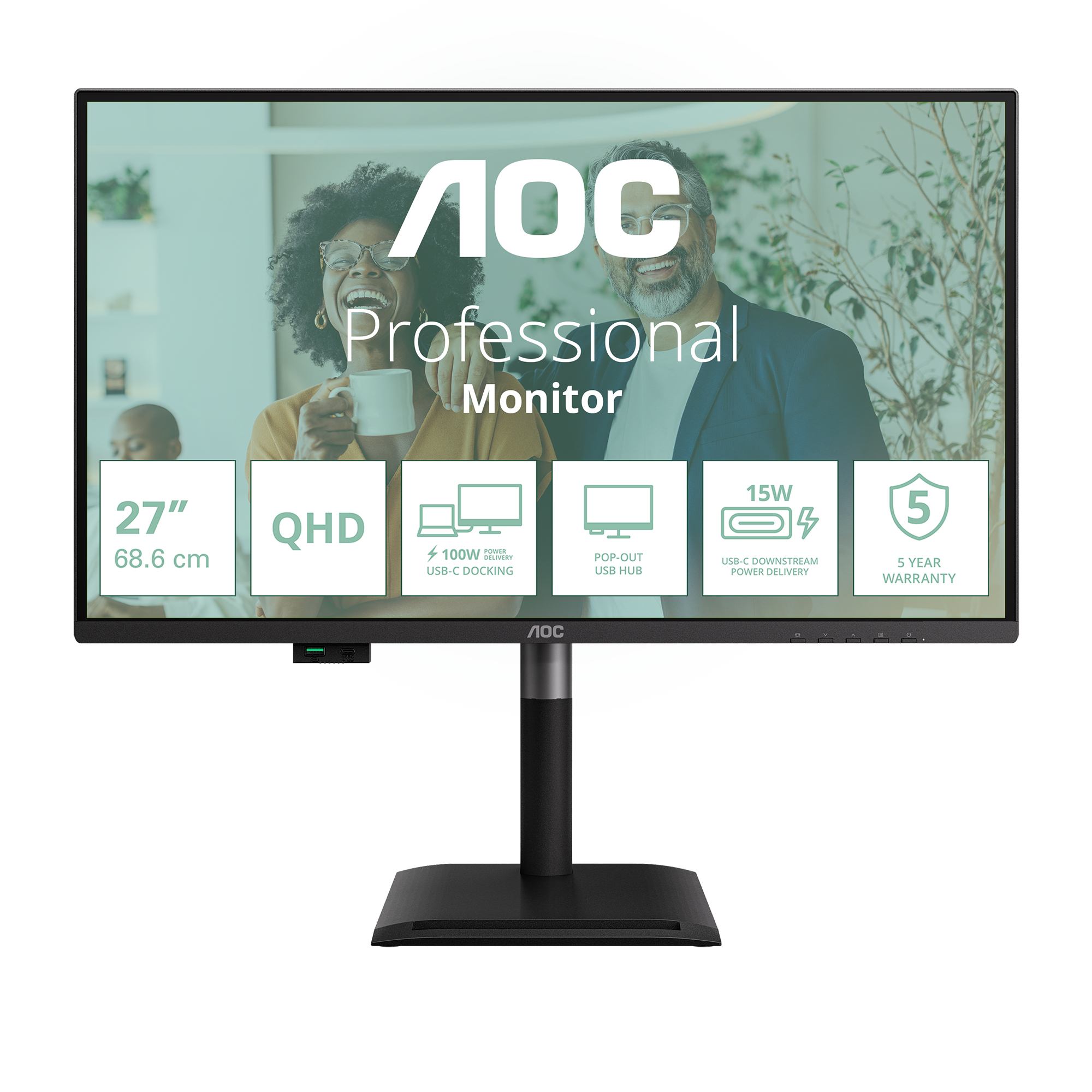 AOC Q27P4CV computer monitor 68.6 cm [27] 2560 x 1440 pixels Quad HD LED Black (MONITOR 27IN 16:9 IPS 120HZ - 2560X1440 HDMI X1 DPX1 USB-C)