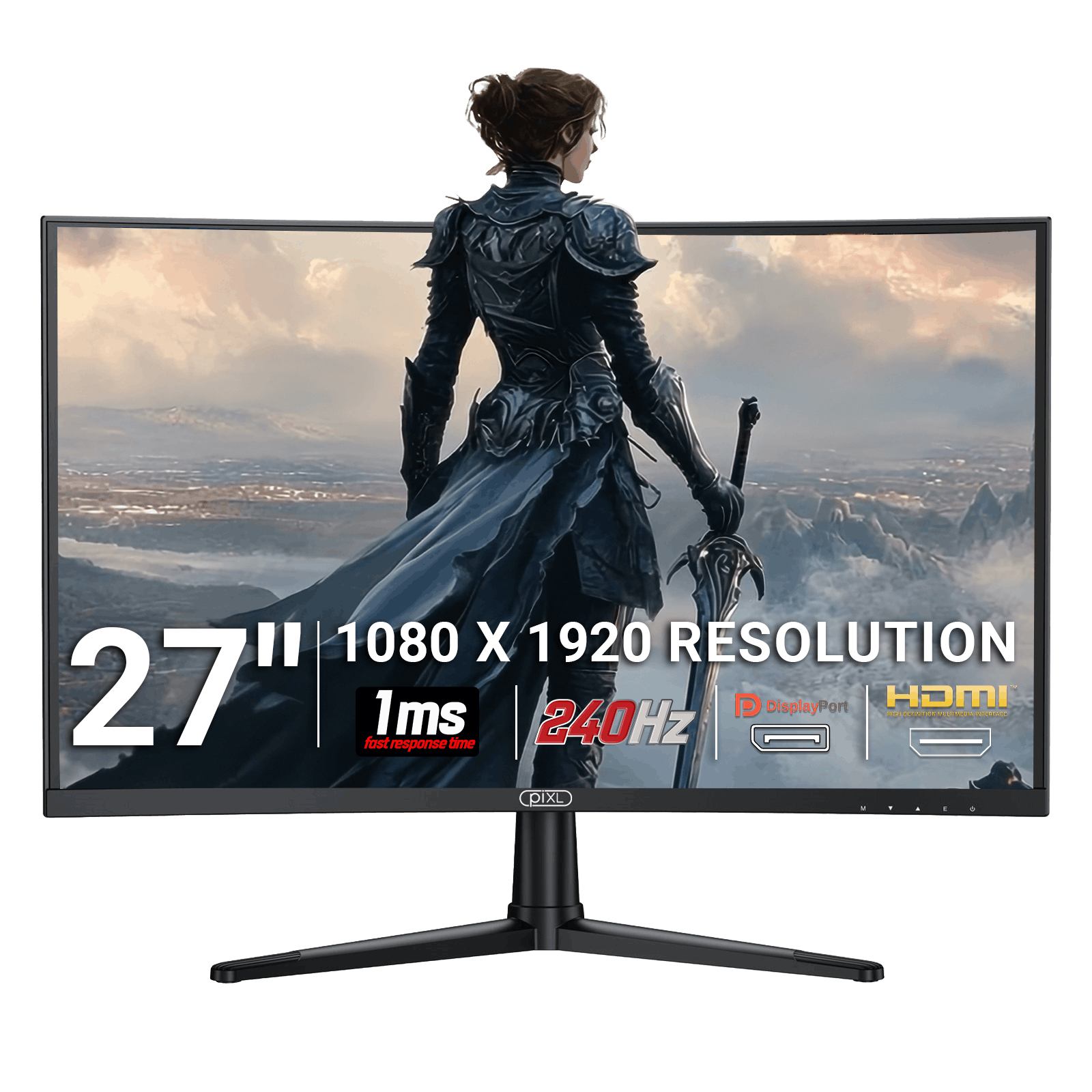piXL PX27CC301B 27 Inch 240Hz HDR 10+ Full HD Curved Gaming Monitor (piXL PX27CC301B 27 Inch 240Hz HDR 10+ Full HD Curved Gaming Monitor with 1920 x 1080 Resolution, 1ms Response Time, HDR 10+, DisplayPort, HDMI & VESA Mount)