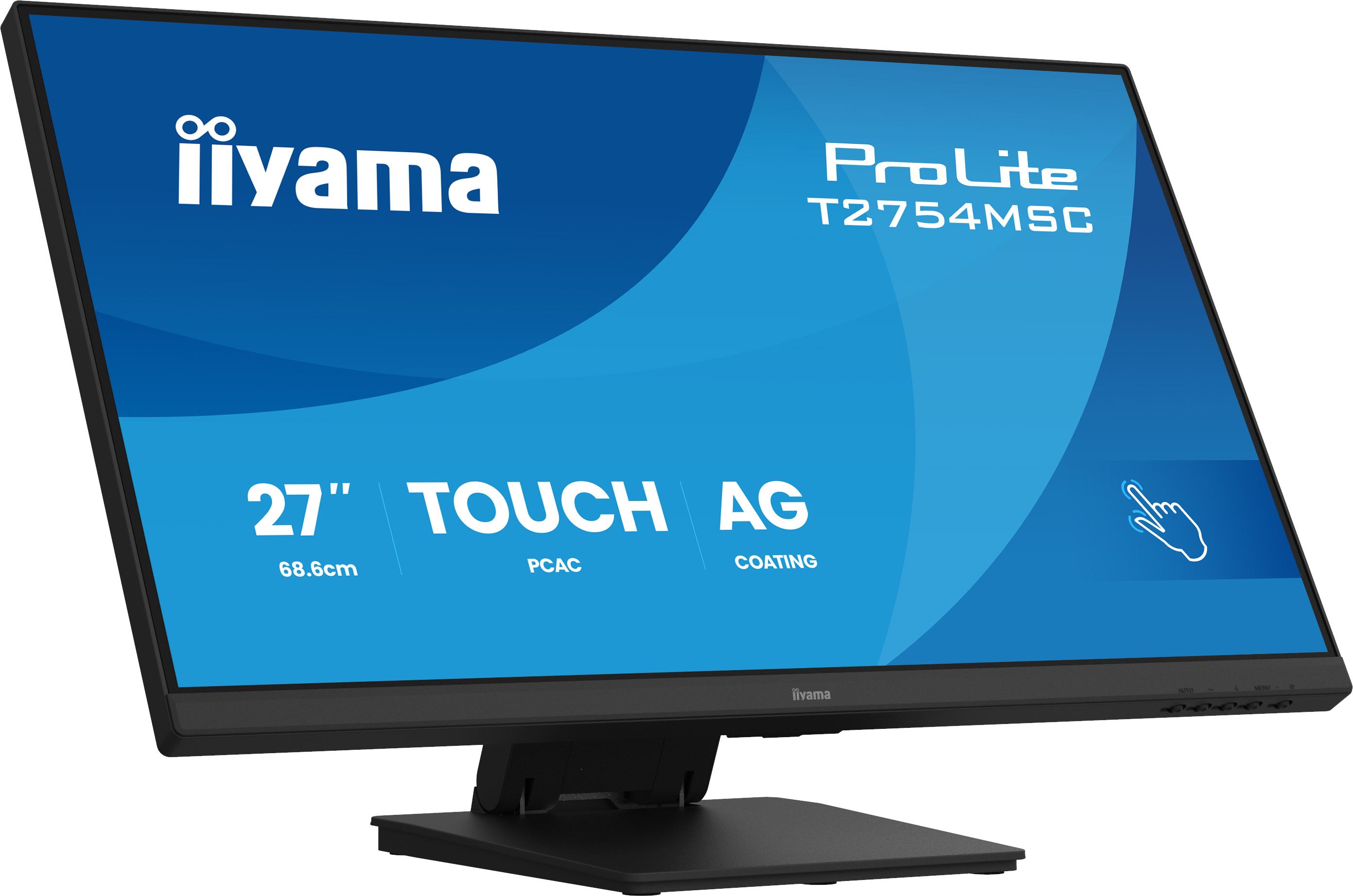 iiyama ProLite T2754MSC-B2AG computer monitor 68.6 cm [27] 1920 x 1080 pixels Full HD LED Touchscreen Multi-user Black (iiyama ProLite T2754MSC-B2AG - LED monitor - 27 - touchscreen - 1920 x 1080 Full HD [1080p] @ 83 Hz - IPS - 300 cd/m² - 1000:1 - 4 ms - HDMI, VGA - speakers - black, matte)