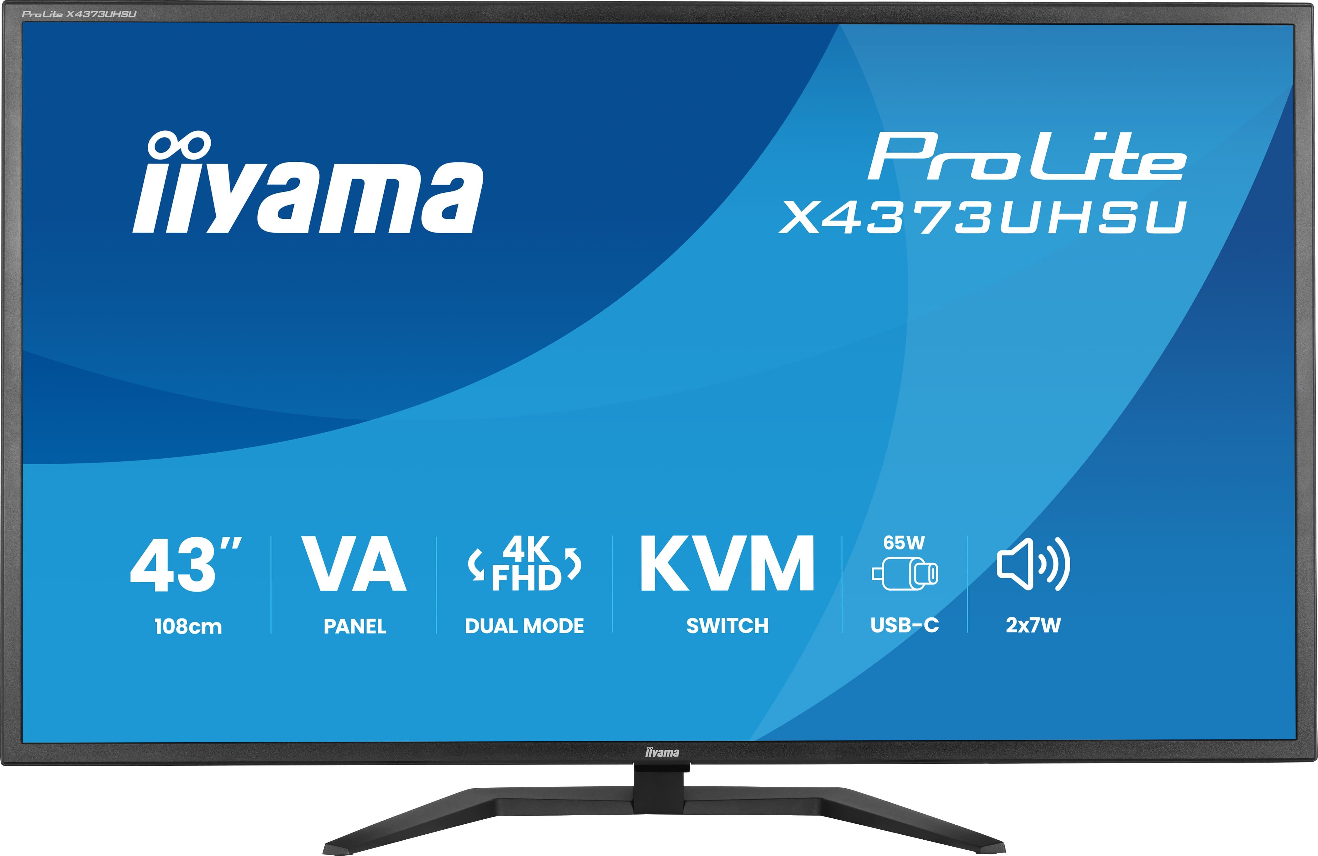 iiyama ProLite X4373UHSU-B2 computer monitor 108 cm [42.5] 3840 x 2160 pixels 4K Ultra HD LED Black (43 X4373UHSU-B2 Monitor - 43 Black 4K VA Monitor 2x HDMI 120hz)