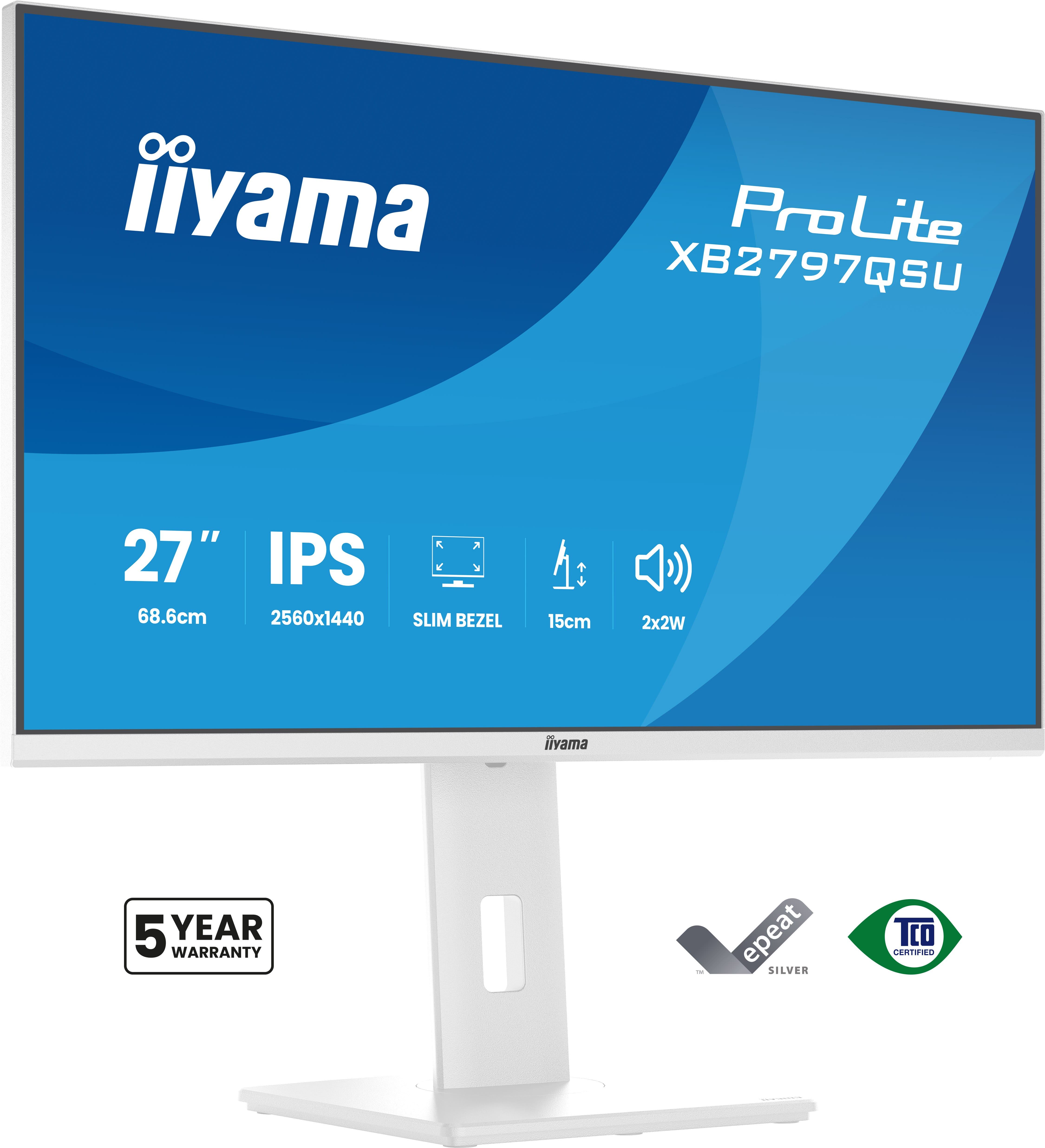 iiyama ProLite XB2797QSU-W1 computer monitor 68.6 cm [27] 2560 x 1440 pixels Quad HD LED White (68,5cm/27 [2560x1440] iiyama ProLite XB2797QSU-W1 16:9 WQHD IPS 1ms 75Hz HDMI DisplayPort USB VESA Speaker White)