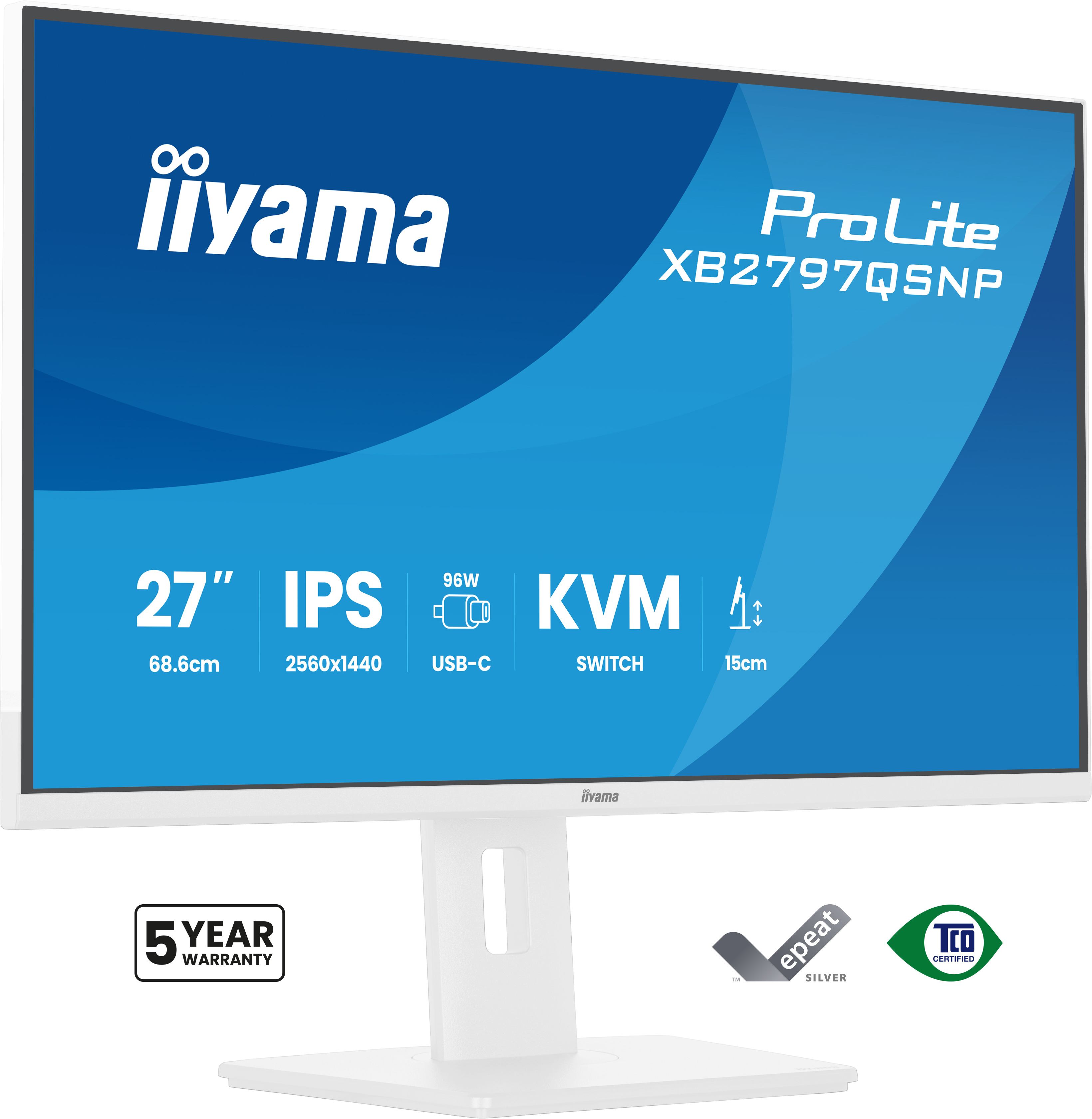 iiyama ProLite XB2797QSNP-W1 computer monitor 68.6 cm [27] 2560 x 1440 pixels Quad HD LCD White (27 ProLite XUB2797QSN-W1 Monitor - 27 ProLite XUB2797QSN-W1 White IPS Monitor with USB-C Dock)