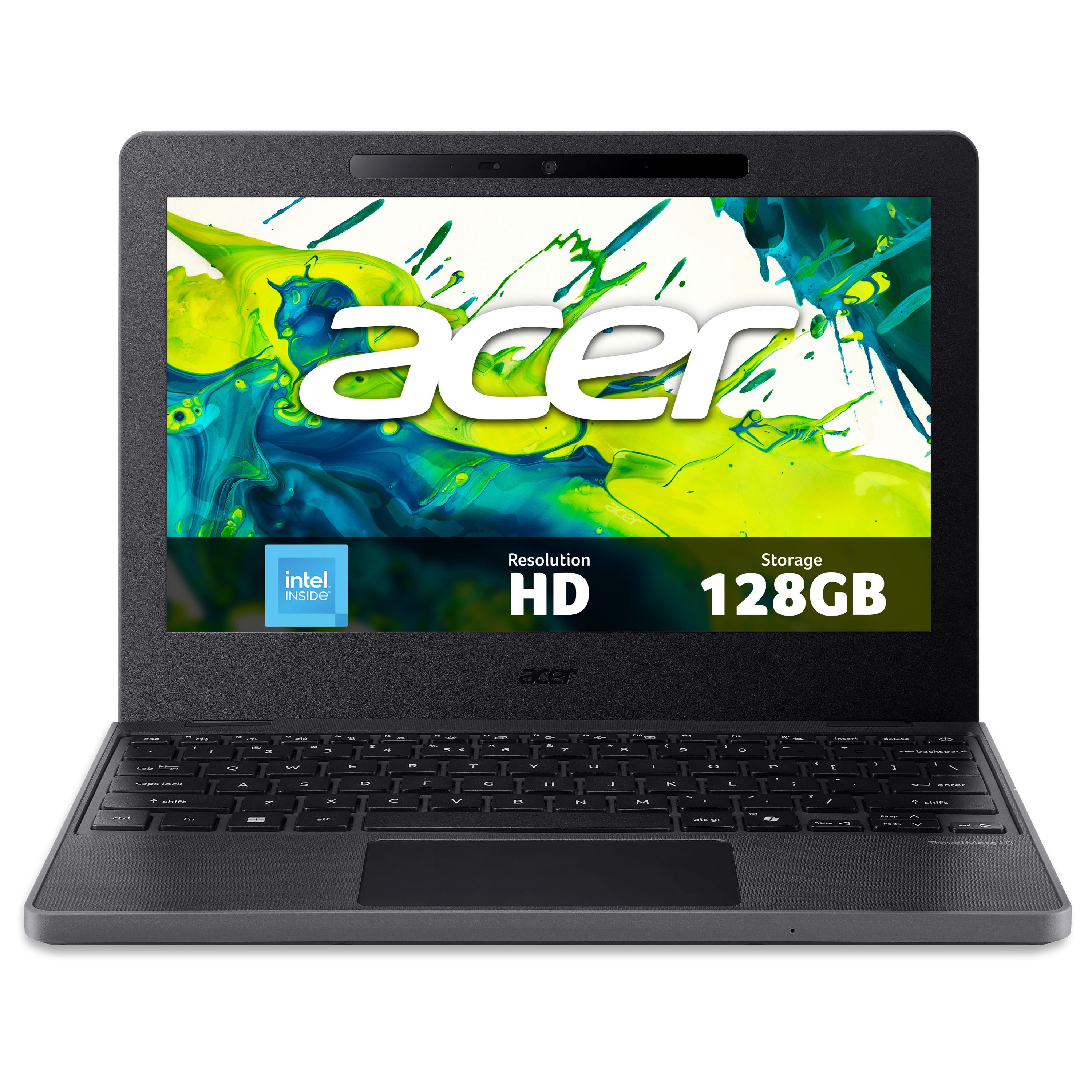 Acer TravelMate B3 11 laptop [TMB311-34] - Intel N150, 8GB RAM, 128GB, 11.6 HD display, Windows 11 (Acer TravelMate B3 11 TMB311-34-TCO - 180-degree hinge design - Intel N-series - N150 / up to 3.6 GHz - Win 11 Pro Education - Intel Graphics - 8 GB RAM - 128 GB eMMC - 11.6 IPS 1366 x 768 - Gigabit Ethernet - Wi-Fi 6E, Bluetooth - shale black - kbd: UK)