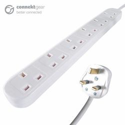 connektgear 5M 6 WAY POWER EXTENSION BLOCK - UK PLUG TO 6XUK SOCKETS - WHITE