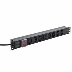 connektgear 3m 8 Way Horizontal Rack Mount Power Extension Block UK Plug to 8 x C13 Sockets - Black 