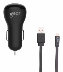 Gear Charger 12V 2xUSB 2,4A Black Lightning Cable 1m MFI 