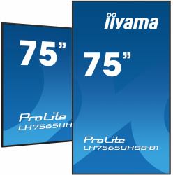 iiyama LH7565UHSB-B1 Signage Display Kiosk design 189.2 cm [74.5"] LED Wi-Fi 800 cd/m² 4K Ultra HD Black Built-in processor Android 11 24/7 