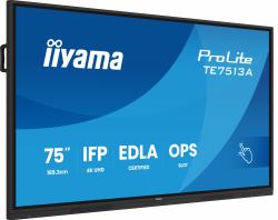 iiyama TE7513A-B2AG Signage Display Interactive flat panel 190.5 cm [75"] Wi-Fi 500 cd/m² 4K Ultra HD Black Touchscreen Built-in processor Android 24/7 