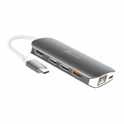 j5create JCD383 USB-C™ 9-in-1 Multi Adapter, Silver and White 
