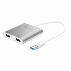 j5create JUA365 USB™ 3.0 to Dual HDMI Multi-Monitor Adapter, Silver 