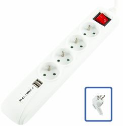 logon professional 4-WAY+2 USB POWER STRIP: - WHITE - ON/OFF SWITCH - 1.5M - Warranty: 24M
