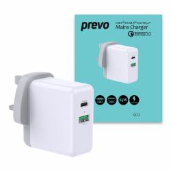 PREVO QC72 mobile device charger Universal White AC Fast charging Indoor 