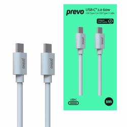 PREVO USB 2.0 60W C to C PVC cable, 20V/3A, 480Mbps, Injection moulding + PVC, White, Superior Design & Perfornance, Retail Box Packaging USB cable USB C 