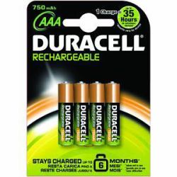 Duracell HR3-B Haushaltsbatterie Wiederaufladbarer Akku AAA Nickel-Metallhydrid [NiMH] (Duracell Rechargeable AAA 4 Pack 750mAh)