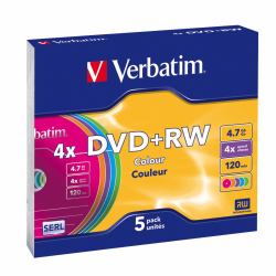 Verbatim DVD+RW Colours 4,7 GB 5 Stück[e] (VERBATIM DVD+RW SERL 4.7GB 4X COLOUR SURFACE [5 PACK])