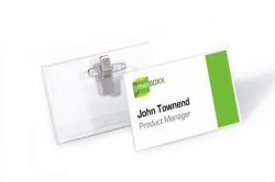 Durable PVC Combi Clip Name Badge (Durable Premium Clip & Pin Name Badge Holders + Inserts | 50 Pack | 54 x 90mm)