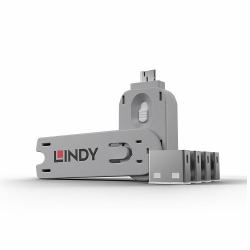 Lindy 40454 Schnittstellenblockierung Schnittstellenblockierung + Schlüssel USB Typ-A Weiß Acrylnitril-Butadien-Styrol [ABS] 5 Stück[e] (USB Port Blocker Pack w 4 Wht - w/ 1 Key - Warranty: 24M)