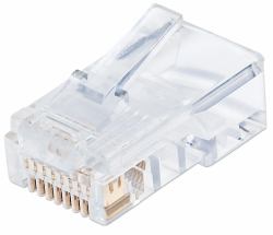 Intellinet 100er-Pack Cat5e RJ45-Modularstecker Pro Line, UTP, 3-Punkt-Aderkontaktierung, für Massivdraht, 100 Stecker im Becher, 50 µ vergoldete Kontakte (RJ45 Modular Plugs Pro Line, - Cat5e, U...