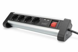 Digitus 4-fach Office Steckdosenleiste mit 2x USB Ein/Aus Schalter, Aluminium Gehäuse, USB: 5V/2A, schwarz/silber (4-WAY POWER STRIP WITH 2X USB - ON/OFF SWITCH USB OUT 5V2A BL-SI)