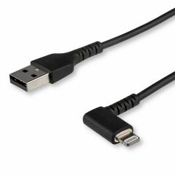 StarTech.com 1m strapazierfähiges schwarzes USB auf Lightning-Kabel - 90° rechtwinkliges USB Lightning Ladekabel mit Aramidfaser - Synchronisationskabel - Apple MFi-zertifiziert iPad/iPhone 12 (A...