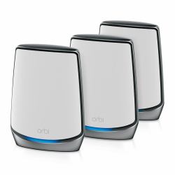 NETGEAR Orbi RBK853 WiFi 6 Mesh WLAN System [TriBand AX6000 WiFi 6 Mesh Router + 2x Mesh Wifi Satellit, 6.000 MBit/s Speed bis zu 525 m² Abdeckung und 100+ Geräte, 12x GB LAN, Smart Roaming] (Net...