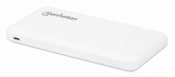 Manhattan Powerbank 10.000 mAh, Zwei USB-A-Ausgangsports [2,1 A und 1 A], zwei Eingangsports [USB-C und Micro-USB, jeweils 2 A], 10.000 mAh, weiß (POWER BANK 10000 MAH 2X USB-A - INPUTS USB-C/MICR...