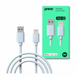 PREVO USB-LIGHTNING-2M Lightning-Kabel Weiß (Prevo USB-LIGHTNING-2M Lightning Cable, USB 2.0 A [M] to Apple Lightning [M], 2m, White, MFI Certified, Fast Charging up to 2.1A, Data Sync Rate up to ...