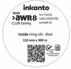 THERMAL TRANSFER RIBBON AWR8 - 110MMX300M, BLACK, INKIING - INSIDE, CORE 25.4MM, WIDTH 104MM, MOQ 10 ROLLS