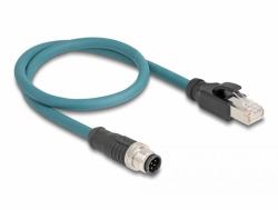 DeLOCK 60075 Netzwerkkabel Schwarz, Türkis 0,5 m Cat6a S/FTP [S-STP] (Delock M12 Adapterkabel A-kodiert 8 Pin Stecker zu RJ45 Stecker 50 cm)
