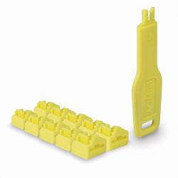 Lindy 47900 Schnittstellenblockierung Schnittstellenblockierung + Schlüssel RJ-45 Gelb Acrylnitril-Butadien-Styrol [ABS] 10 Stück[e] (RJ45 Port Locks Yellow, 10x + - 1 Key)