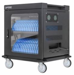 Manhattan Laptop Charging Cart/Trolley via AC Adapter [EU] 32-bay, Install device's AC Adapter [power cables] into unit, Suitable for ALL laptops [to 15.6"], iPads, MacBooks, Chromebooks, other USB...
