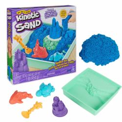 Kinetic Sand , Sandbox Set with 1lb Blue Play Sand, 4 Tools & Molds, Storage, Sensory Toys for Kids Ages 3 and up (Kinetic Sand KNS ACK Sandbox Set V2 Bl)