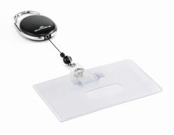 Durable ID card cover with badge reel STYLE for 1 card landscape (Durable STYLE Badge Reel ID Holder Black)