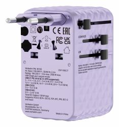 Verbatim 30193 cargador de dispositivo móvil Universal Púrpura Corriente alterna Carga rápida Interior (VERBATIM CHARGE 'N' TRAVEL 100W UNIVERSAL TRAVEL ADAPTER WITH RETRACTABLE CABLE PURPLE)