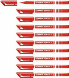 STABILO SENSOR fine Fineliner with Cushioned F-Tip Pack of 10 Red